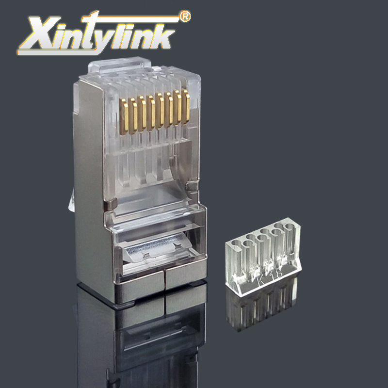 Xintylink-cat6 rj45 커넥터 이더넷 케이블 플러그 차폐 금도금 네트워크, stp rj 45 8p8c cat 6 잭 모듈러 터미널 50 개